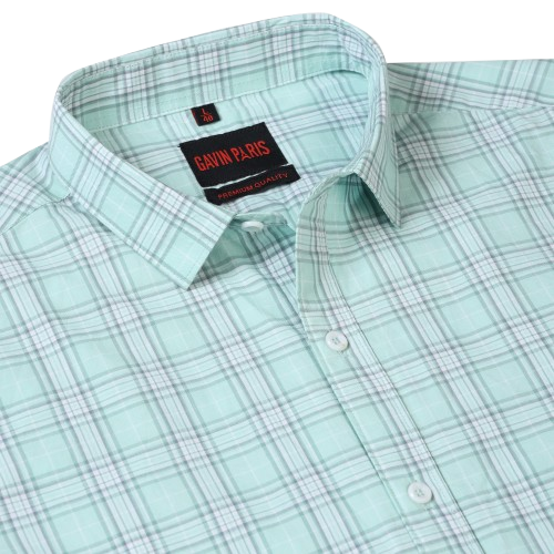 Mint Green Checkered Slim Fit Cotton Men's Full Sleeve Shirt – gavin paris