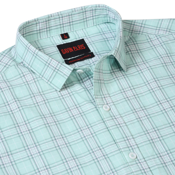 Mint Green Checkered Slim Fit Cotton Men's Full Sleeve Shirt gavin paris Mint Green Checkered Slim Fit Cotton Men's Full Sleeve Shirt gavin paris