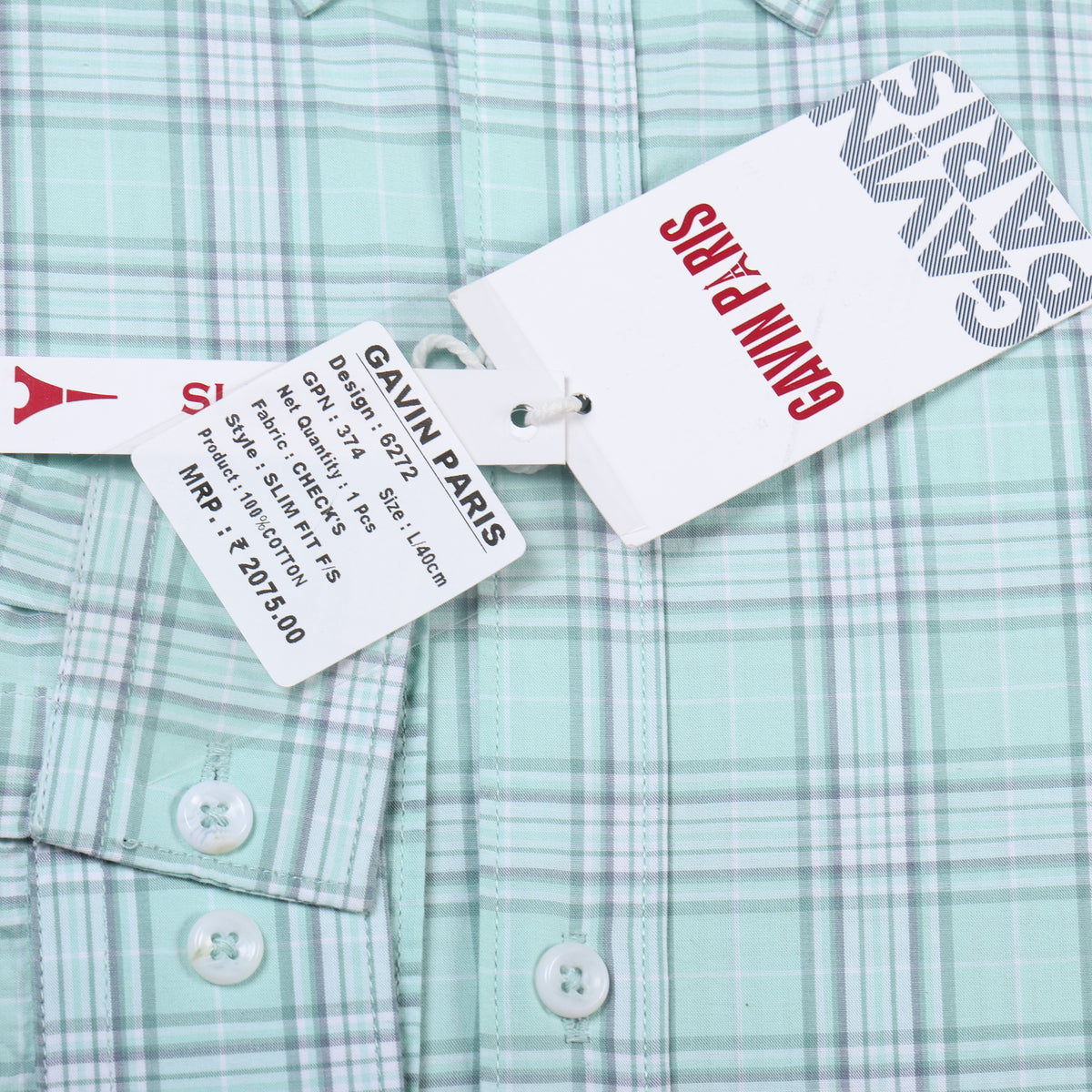 Mint Green Checkered Slim Fit Cotton Men's Full Sleeve Shirt (GP374)