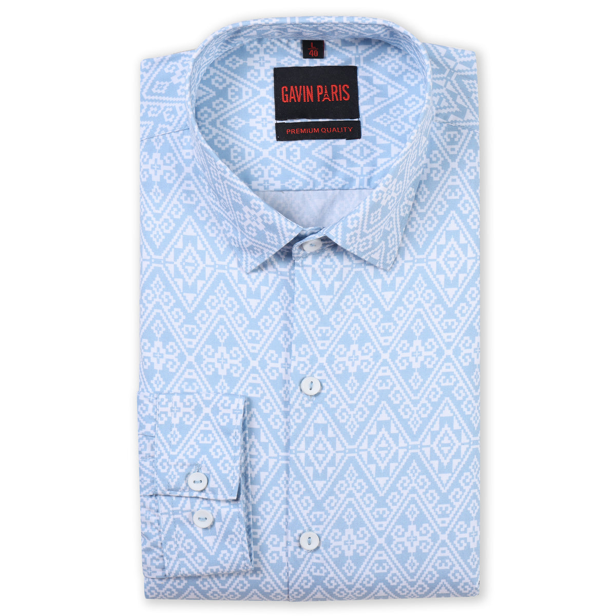 Sky Blue Aztec Print Slim Fit Cotton Men's Full Sleeve Shirt (GP375)