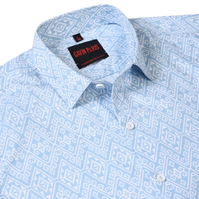 Sky Blue Aztec Print Slim Fit Cotton Men's Full Sleeve Shirt (GP375)