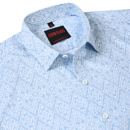 Sky Blue Aztec Print Slim Fit Cotton Men's Full Sleeve Shirt (GP375)