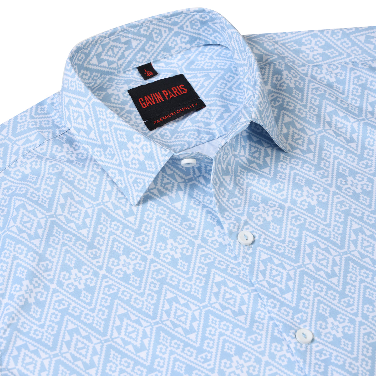 Sky Blue Aztec Print Slim Fit Cotton Men's Full Sleeve Shirt (GP375)