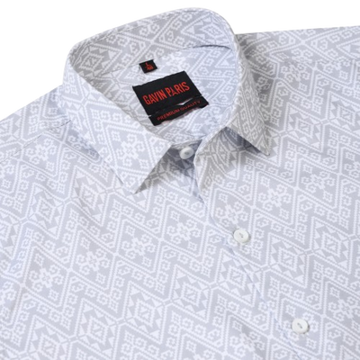 Grey Aztec Print Slim Fit Cotton Men's Full Sleeve Shirt (GP376)