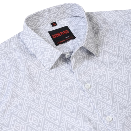 Grey Aztec Print Slim Fit Cotton Men's Full Sleeve Shirt (GP376)