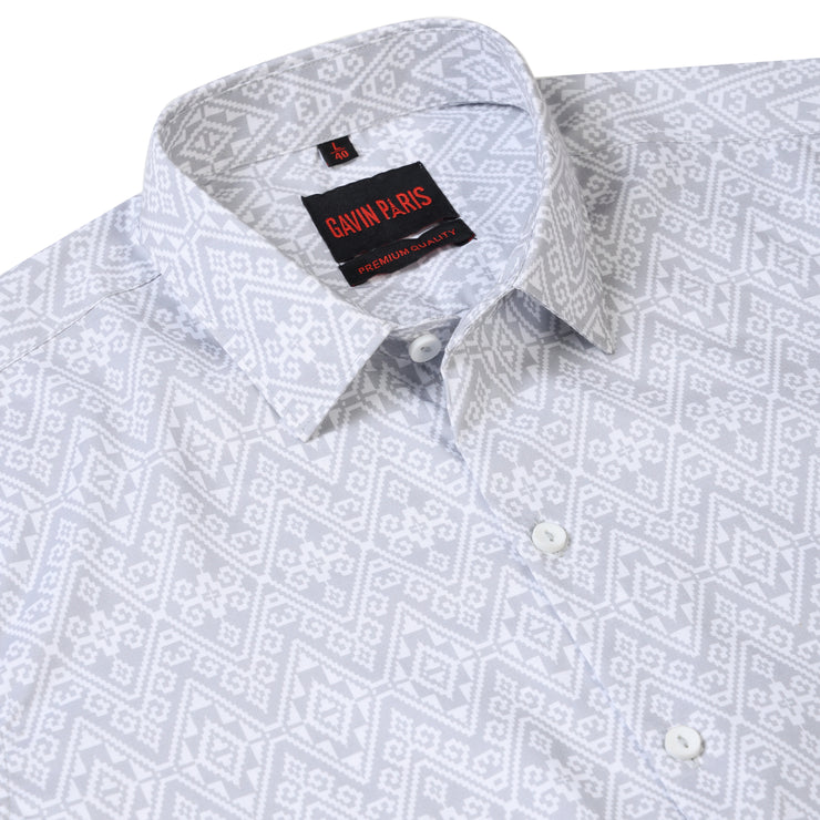 Grey Aztec Print Slim Fit Cotton Men's Full Sleeve Shirt (GP376)