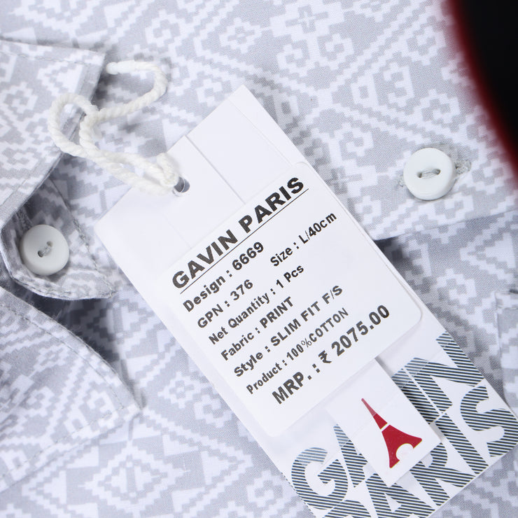 Grey Aztec Print Slim Fit Cotton Men's Full Sleeve Shirt (GP376)