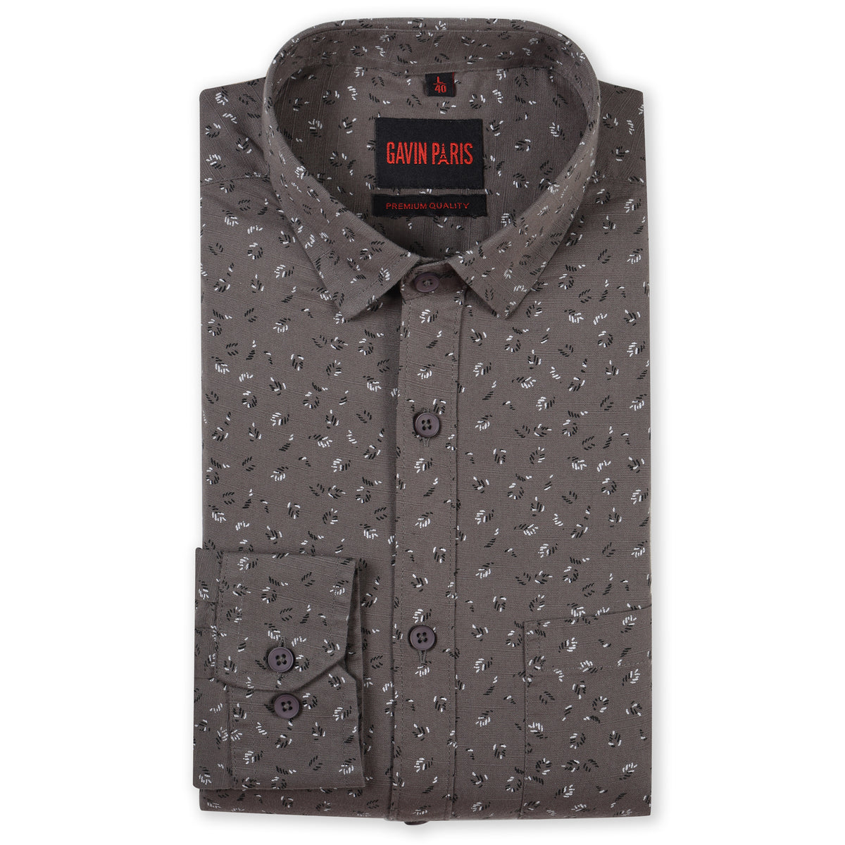 Brown Printed Slim Fit Cotton Men's Full Sleeve Shirt With Pocket (GP377)