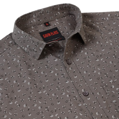 Brown Printed Slim Fit Cotton Men's Full Sleeve Shirt With Pocket (GP377)