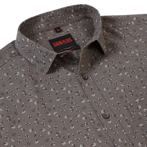 Brown Printed Slim Fit Cotton Men's Full Sleeve Shirt With Pocket (GP377)