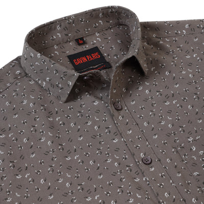 Brown Printed Slim Fit Cotton Men's Full Sleeve Shirt With Pocket (GP377)
