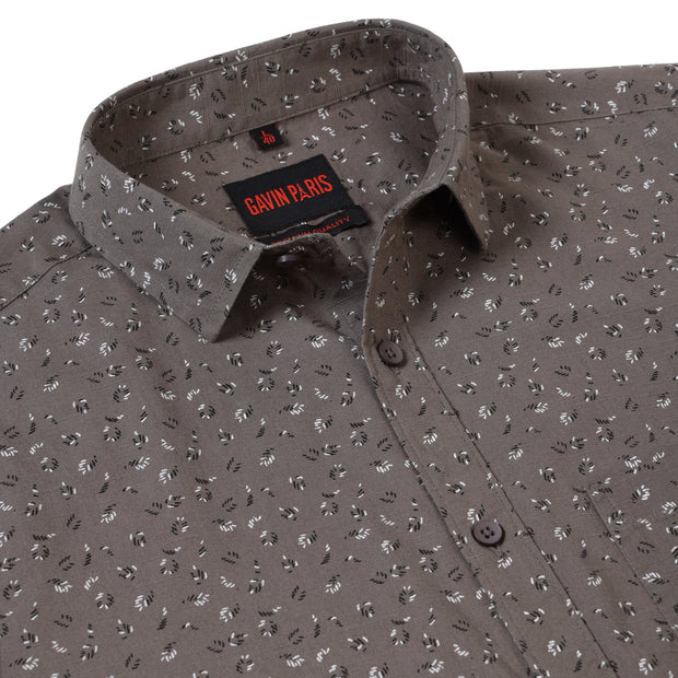 Brown Printed Slim Fit Cotton Men's Full Sleeve Shirt With Pocket (GP377)