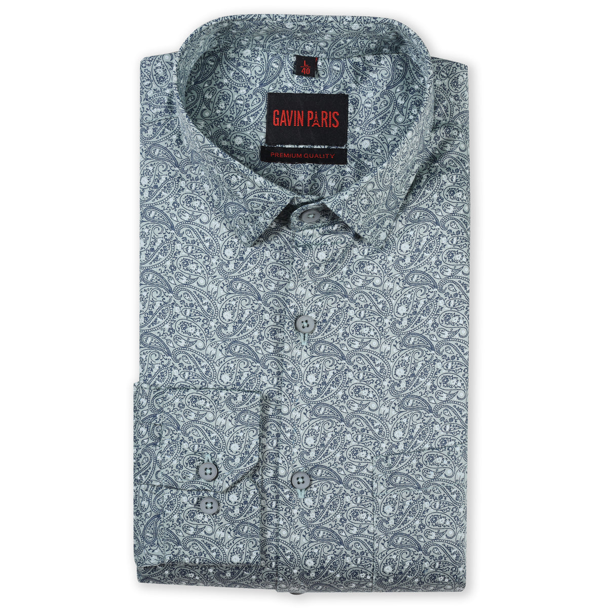 Green Paisley Print Slim Fit Cotton Men's Full Sleeve Shirt With Pocket (GP378)