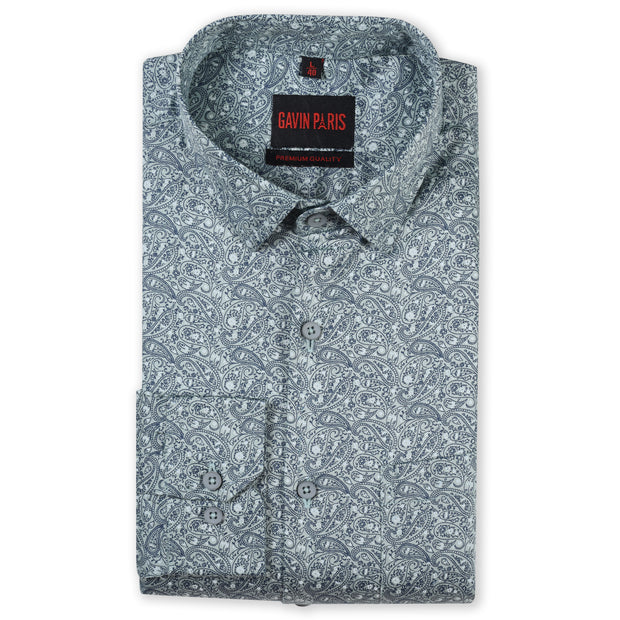 Green Paisley Print Slim Fit Cotton Men's Full Sleeve Shirt With Pocket (GP378)