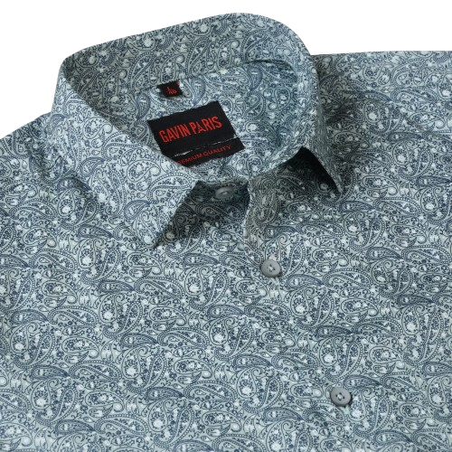 Green Paisley Print Slim Fit Cotton Men's Full Sleeve Shirt With Pocket (GP378)