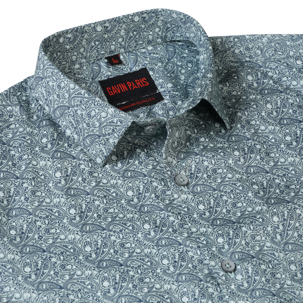 Green Paisley Print Slim Fit Cotton Men's Full Sleeve Shirt With Pocket (GP378)