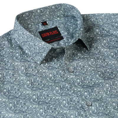 Green Paisley Print Slim Fit Cotton Men's Full Sleeve Shirt With Pocket (GP378)