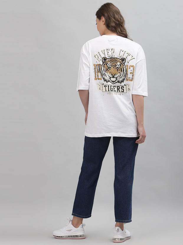 River City Tiger White Oversized Tee for Women