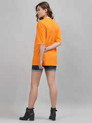 Alien Face Neon Orange Drop Shoulder Oversized Tee for Women