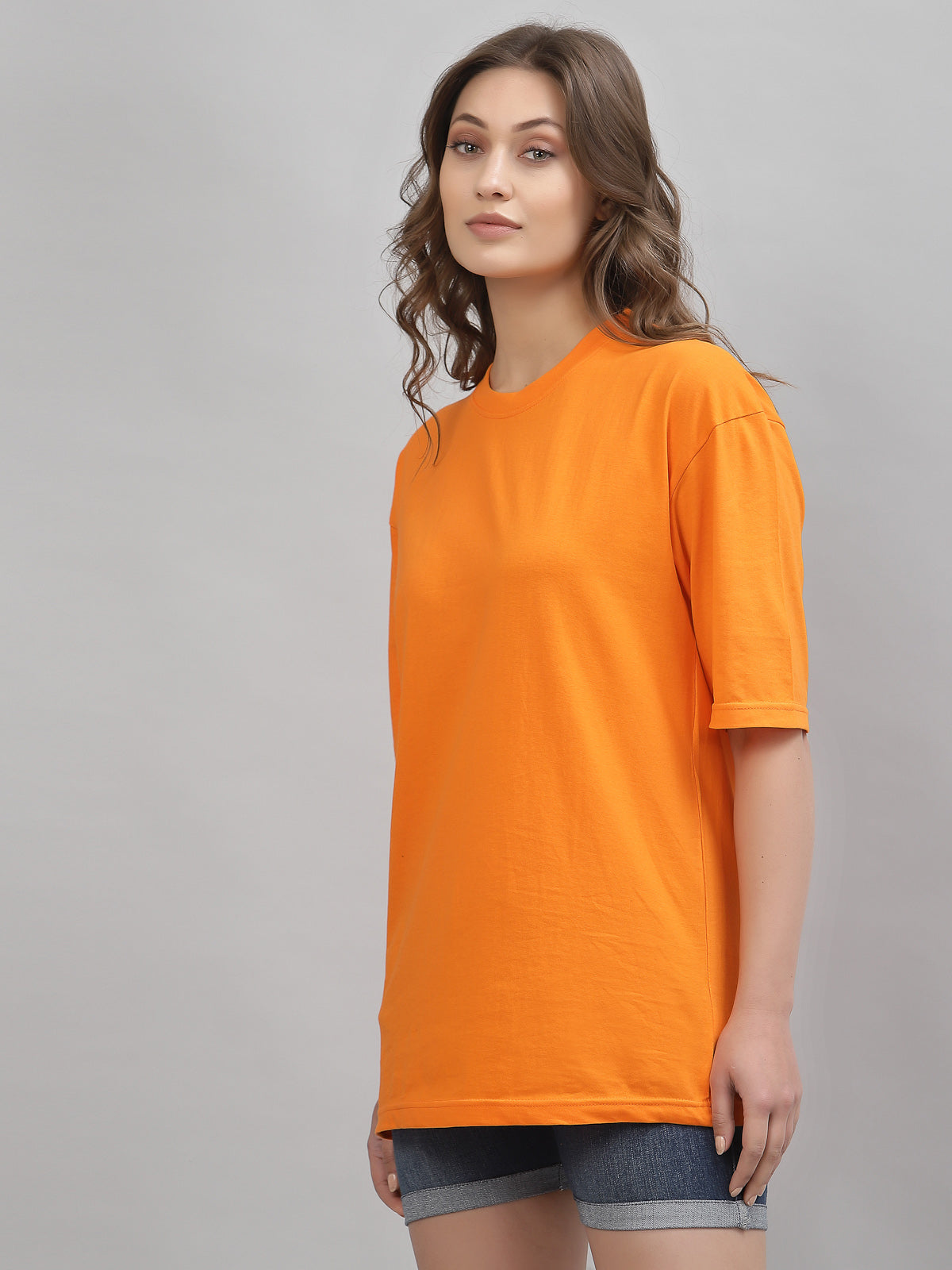 Neon Orange Unisex Plain Oversized Tee for Women