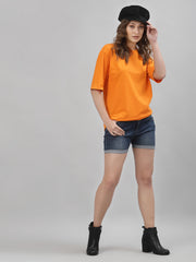 Alien Face Neon Orange Drop Shoulder Oversized Tee for Women