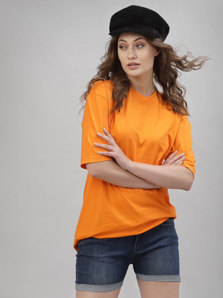 Alien Face Neon Orange Drop Shoulder Oversized Tee for Women