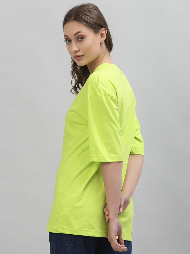 Alien Face Neon Green Drop-Shoulder Oversized Tee for Women