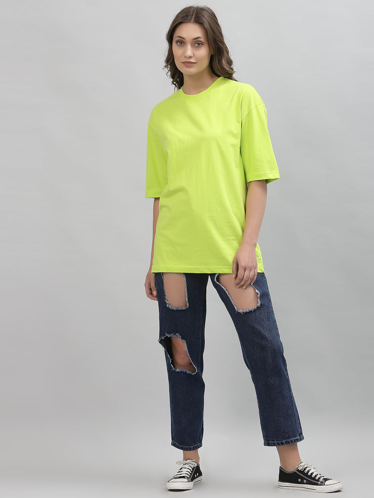 Alien Face Neon Green Drop-Shoulder Oversized Tee for Women