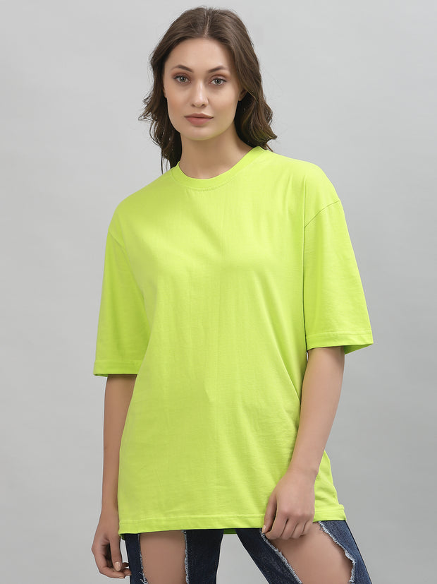 Alien Face Neon Green Drop-Shoulder Oversized Tee for Women