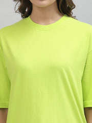 Alien Face Neon Green Drop-Shoulder Oversized Tee for Women