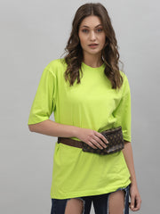 Alien Face Neon Green Drop-Shoulder Oversized Tee for Women