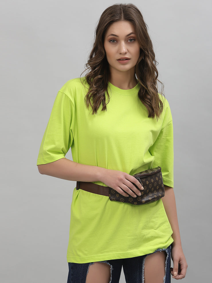 Alien Face Neon Green Drop-Shoulder Oversized Tee for Women