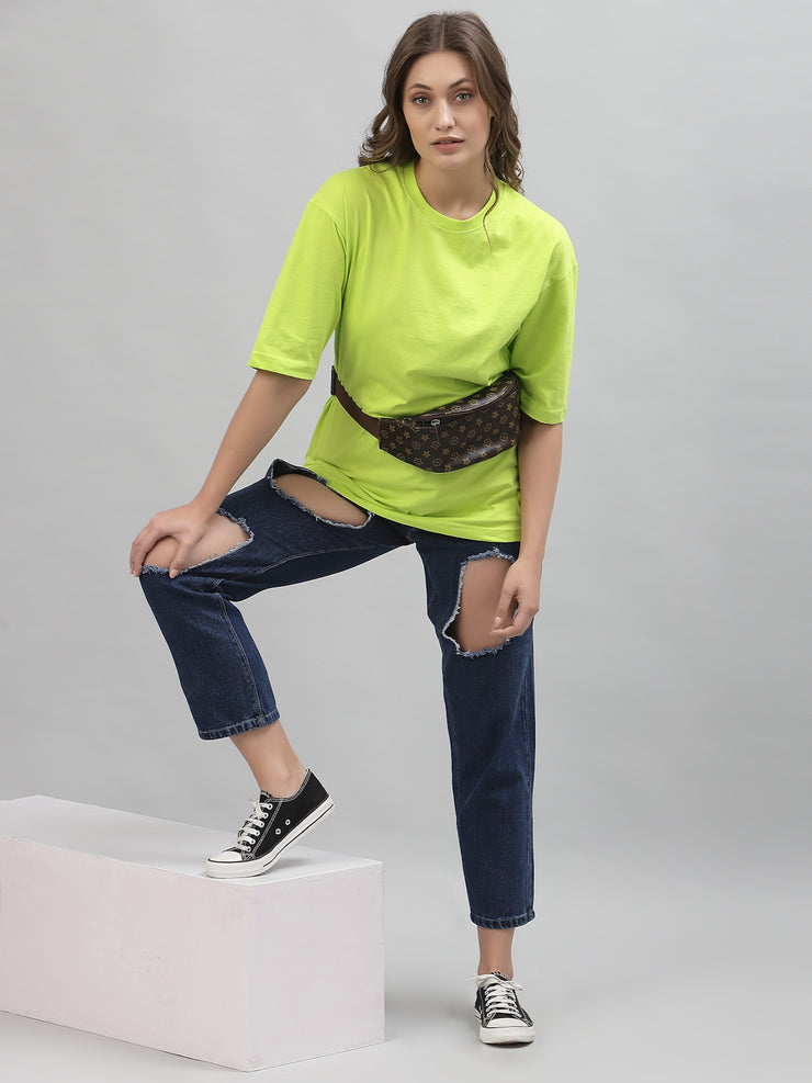 Neon Green Plain Oversized Unisex Tee