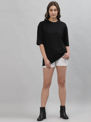 Red Heart Black Oversized Tee for Women