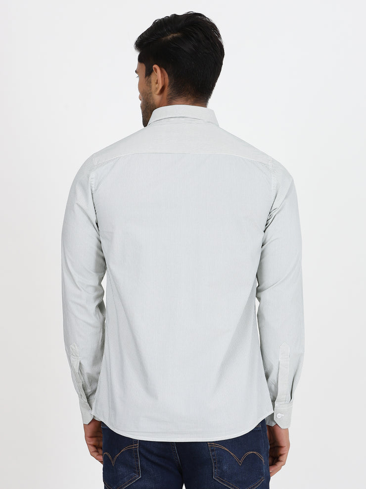 Pinstriped Slim Fit Full-Sleeve Shirt - Light Green (GP082)