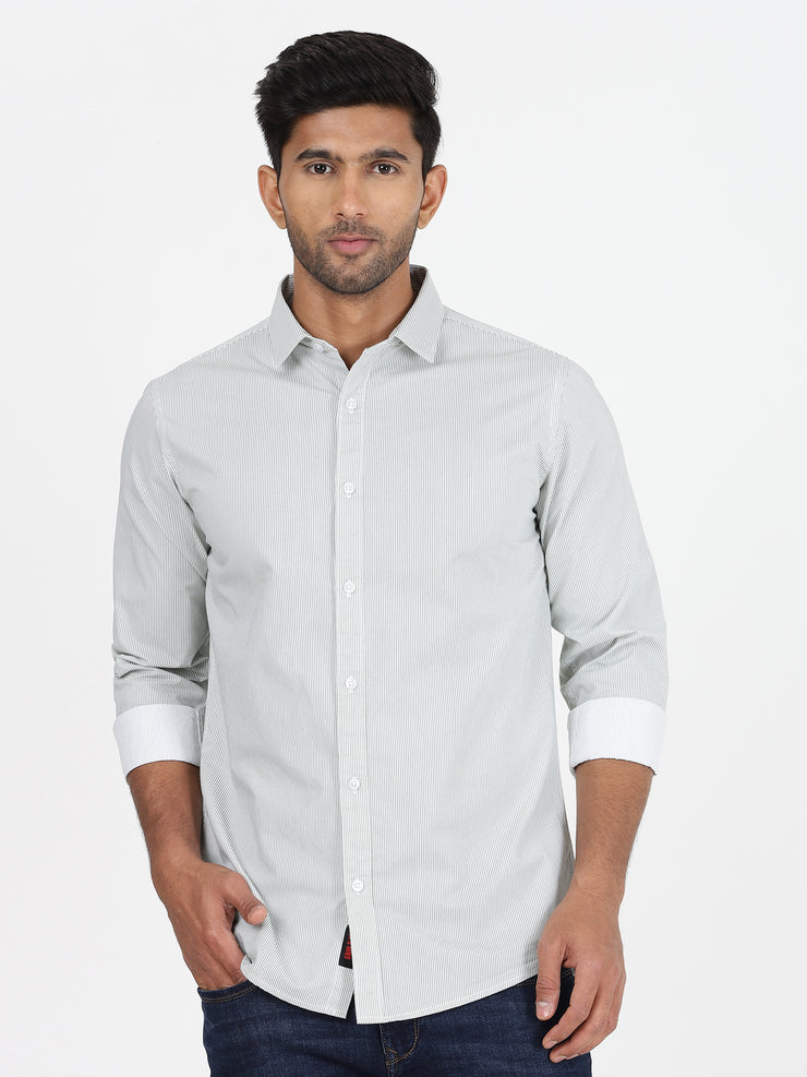 Pinstriped Slim Fit Full-Sleeve Shirt - Light Green (GP082)