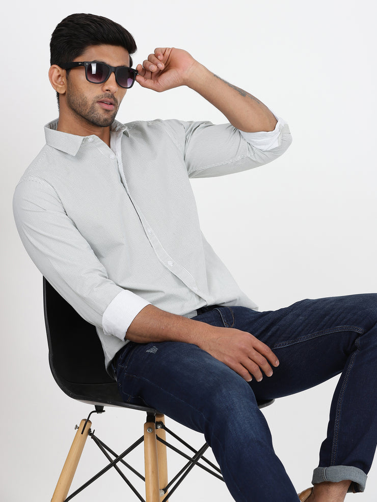 Pinstriped Slim Fit Full-Sleeve Shirt - Light Green (GP082)