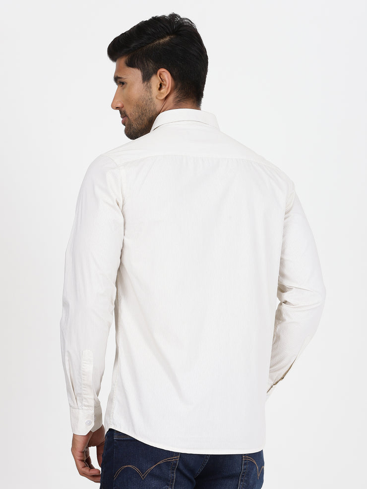 Beige Striped Slim Fit Full-Sleeve Shirt (GP079)