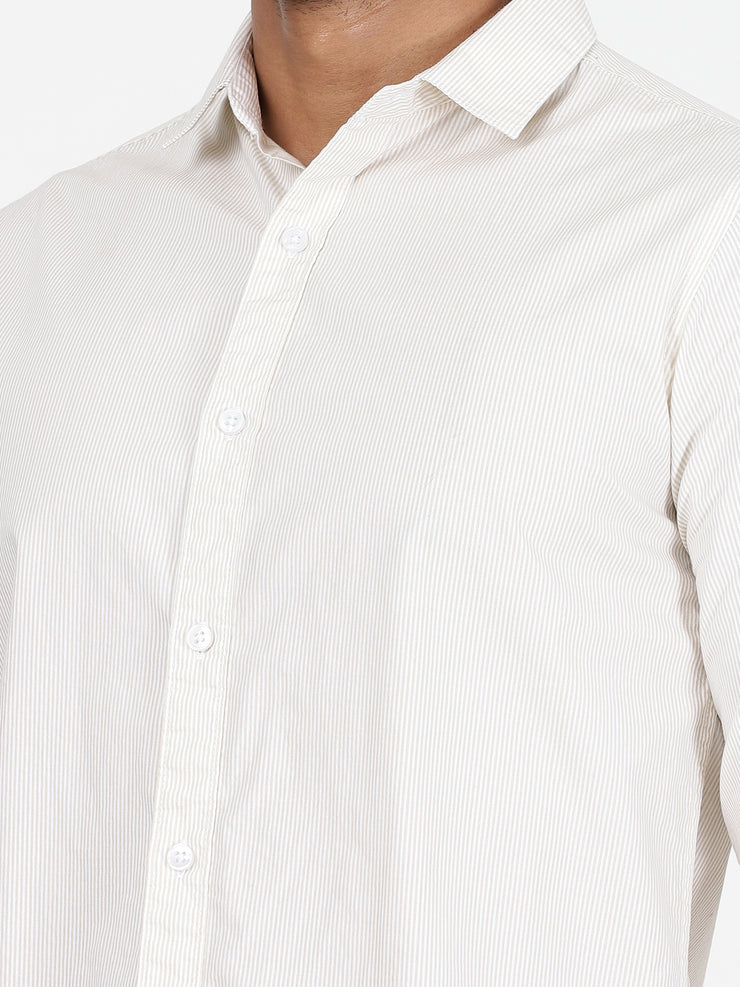 Beige Striped Slim Fit Full-Sleeve Shirt (GP079)