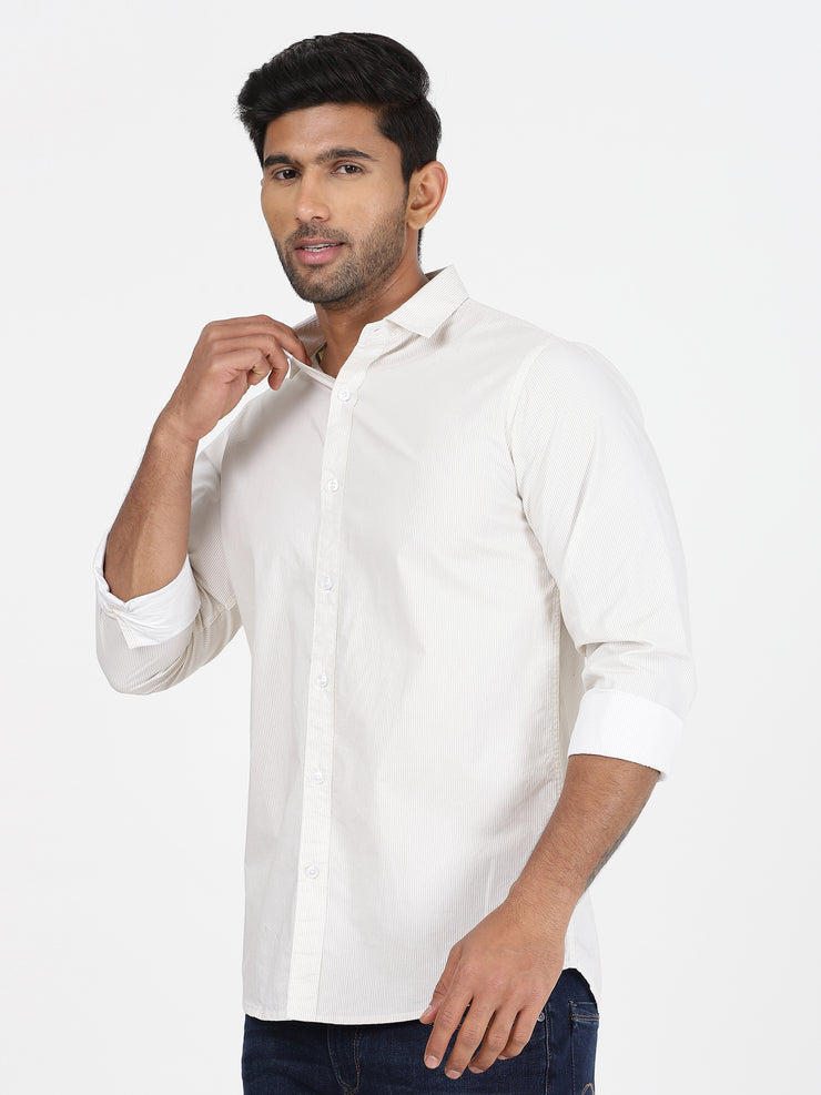 Beige Striped Slim Fit Full-Sleeve Shirt (GP079)