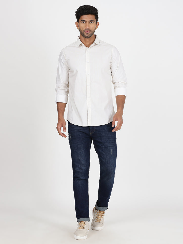 Beige Striped Slim Fit Full-Sleeve Shirt (GP079)