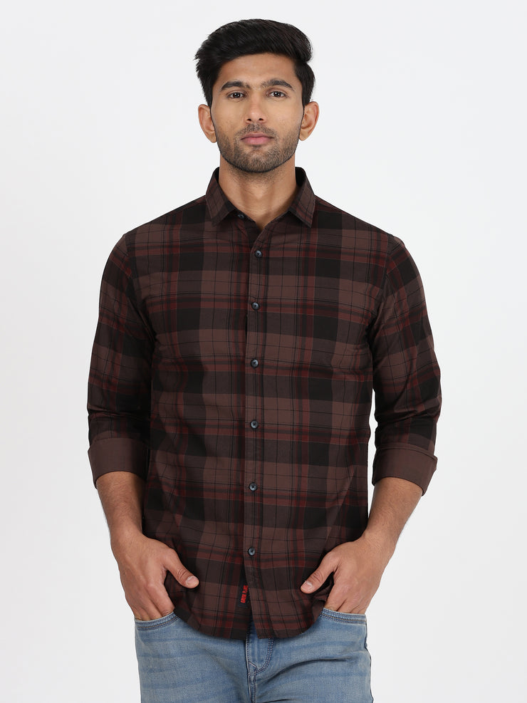 Brown Checkered Full-Sleeve Shirt (GP086)