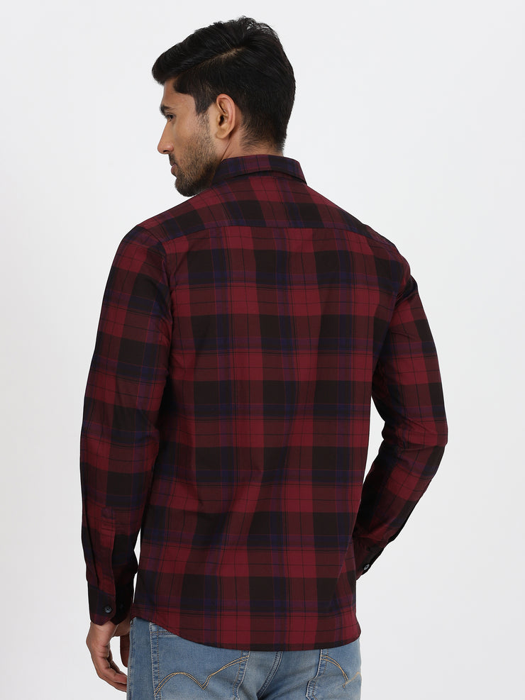 Plaid Flannel Slim Fit Full-Sleeve Shirt - Red and Black (GP083)