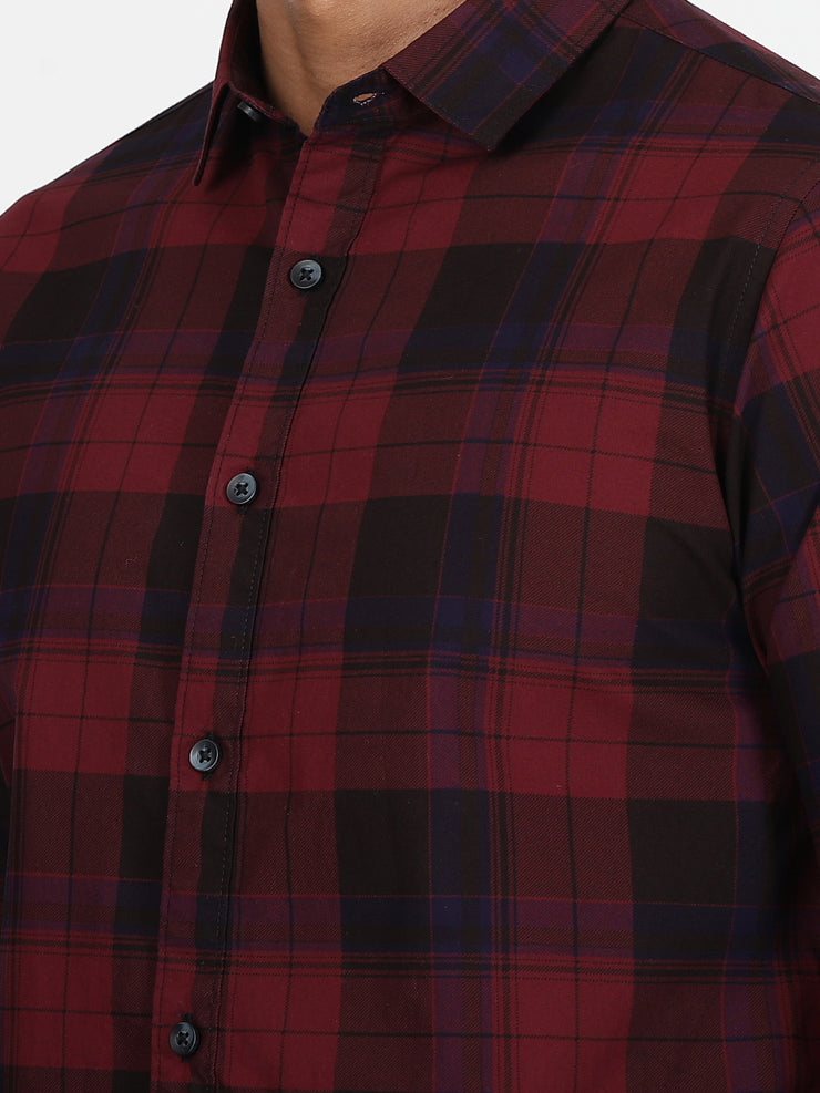 Plaid Flannel Slim Fit Full-Sleeve Shirt - Red and Black (GP083)