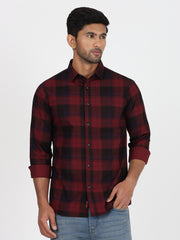 Plaid Flannel Slim Fit Full-Sleeve Shirt - Red and Black (GP083)