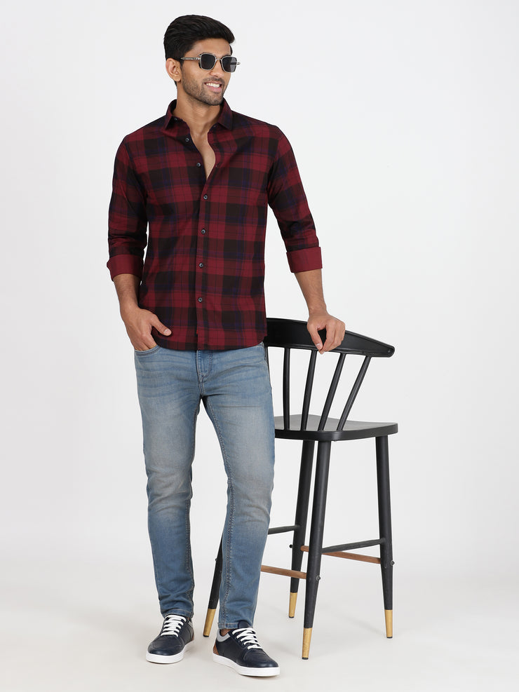 Plaid Flannel Slim Fit Full-Sleeve Shirt - Red and Black (GP083)