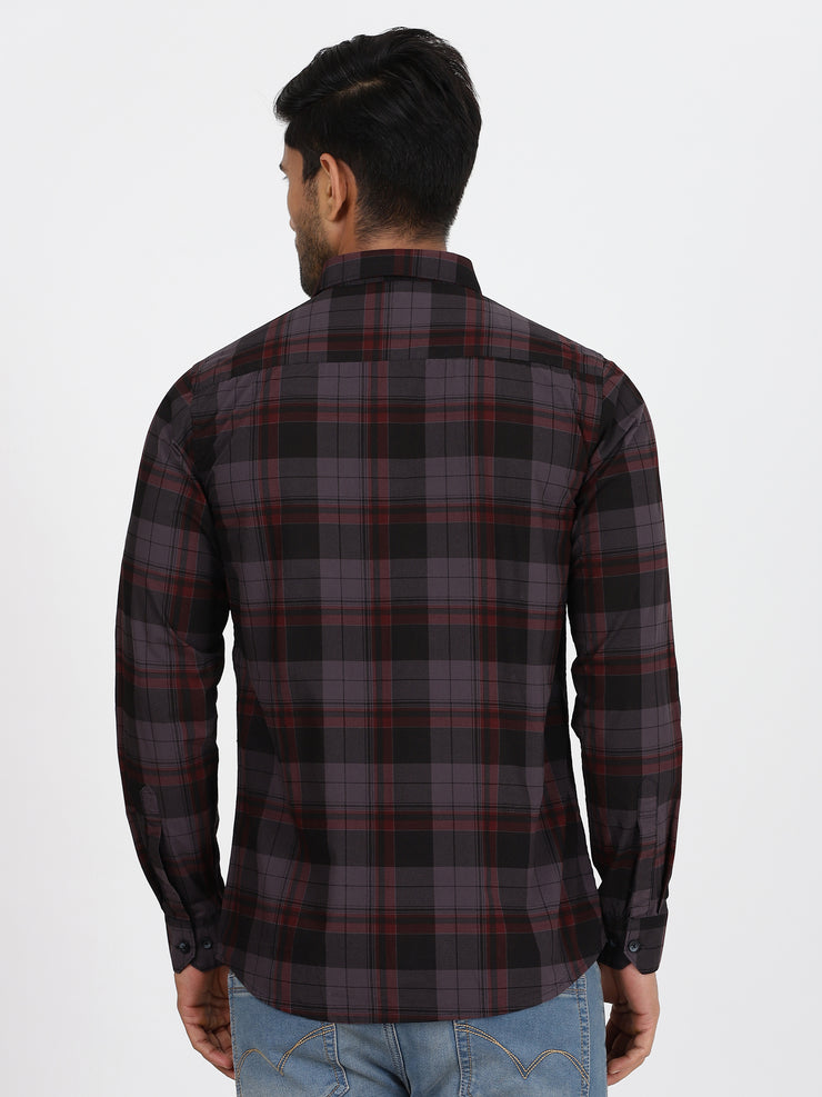 Checkered Slim Fit Full-Sleeve Shirt - Black & Red (GP084)