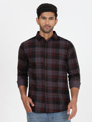 Checkered Slim Fit Full-Sleeve Shirt - Black & Red (GP084)