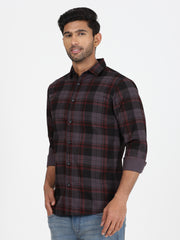 Checkered Slim Fit Full-Sleeve Shirt - Black & Red (GP084)