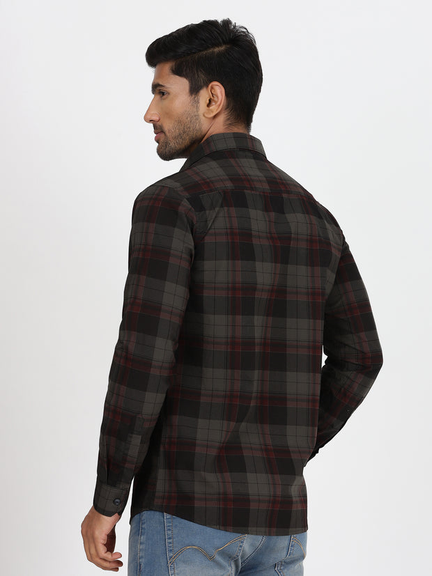 Checkered Slim Fit Full-Sleeve Shirt - Dark Green & Red (GP085)